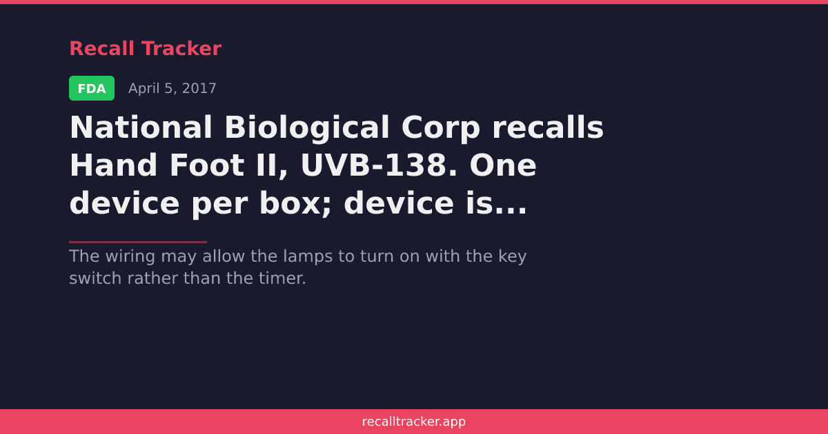 National Biological Corp recalls Hand Foot II, UVB-138. One device per ...