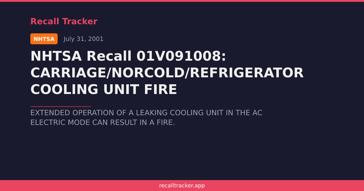 NHTSA Recall 01V091008: CARRIAGE/NORCOLD/REFRIGERATOR COOLING UNIT FIRE ...